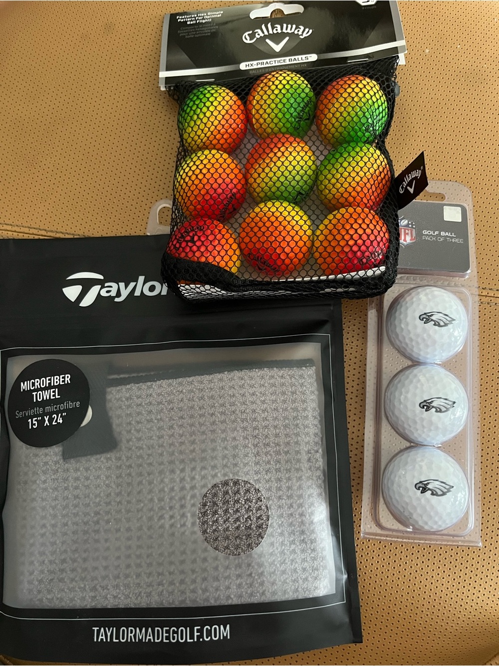 Callaway Practice Golf Balls.TaylorMade MicrofiberTowel.NFL Eagles golf balls